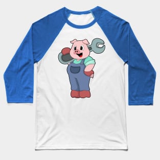 Pig as Mechanic with Wrench Baseball T-Shirt